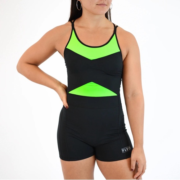 Fleo Black with Neon Green Panels Singlet